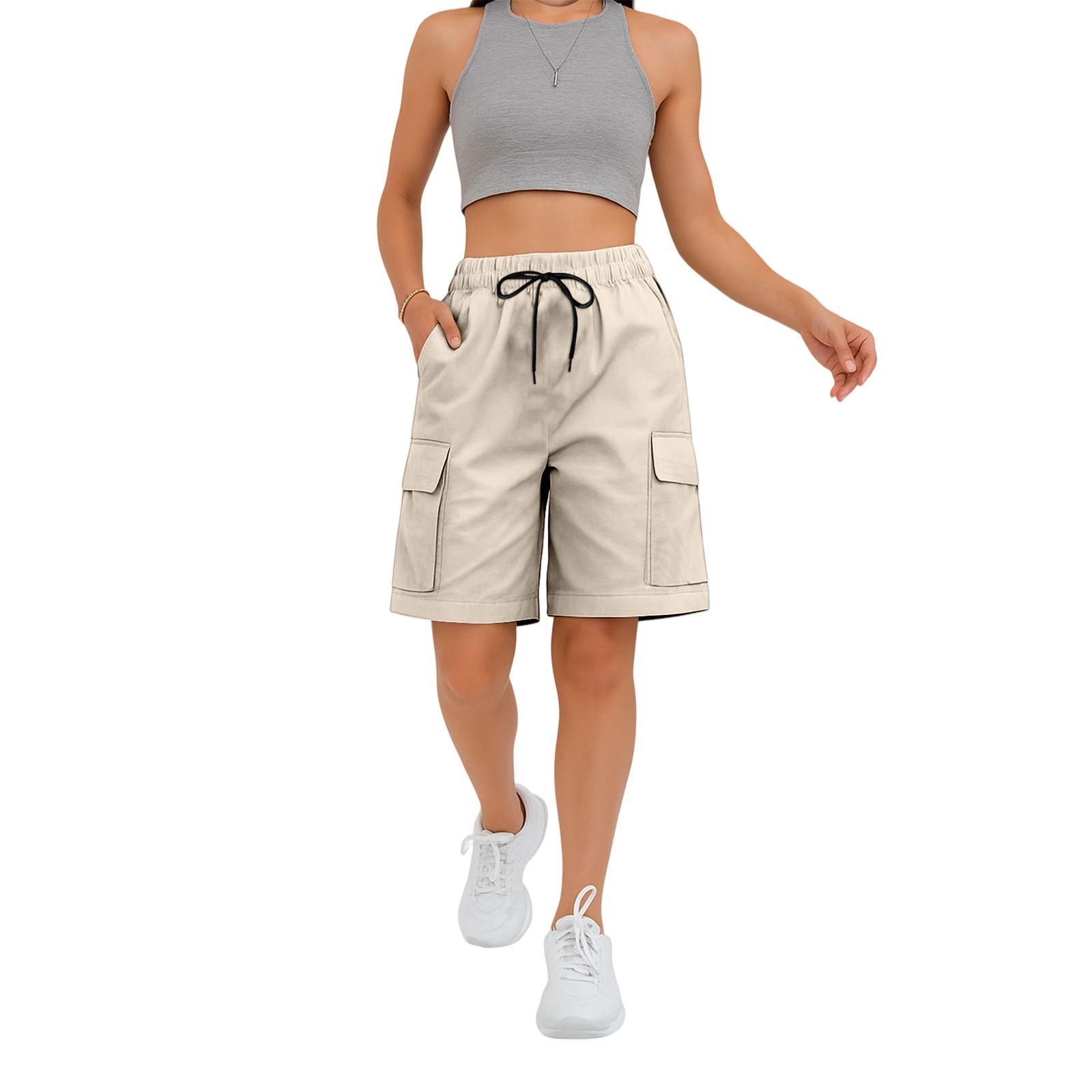 

Женские летние рабочие брюки свободные, удобные, повседневные, модные, с несколькими карманами и однотонные шорты XL хаки