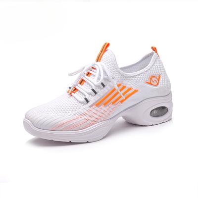Damen Mesh Atmungsaktive Stepptanzschuhe Mittelhoch Absatz Weichsohlige Square Dance Schuhe Fliegengewebte Sportschuhe