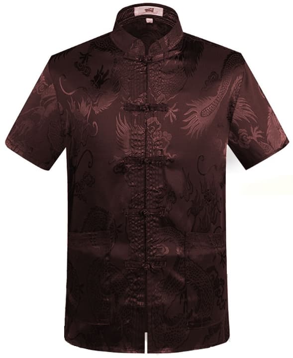 

[USED] Men s short-sleeved Chinese shirt in brown and coffee colors