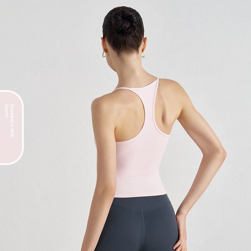 

Foreign Trade New Belt Chest Pad Nude Feel I-Shaped Vest Sports Underwear Women Slimming Yoga Pilates Fitness Breathable Top Strawberry milkshake XL/10