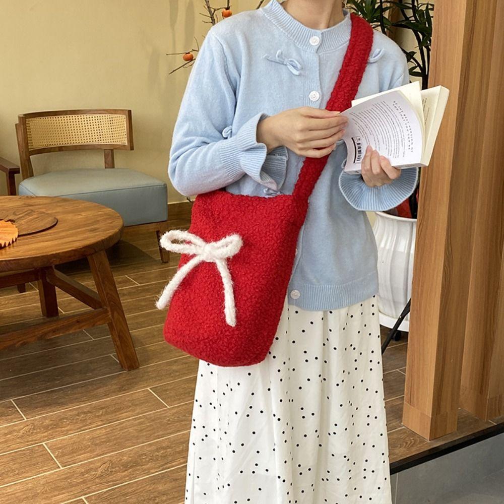 

Large Capacity Red Crossbody Bag Single Shoulder New Year Red Tote Flocking Commute Packs New Year Style 2