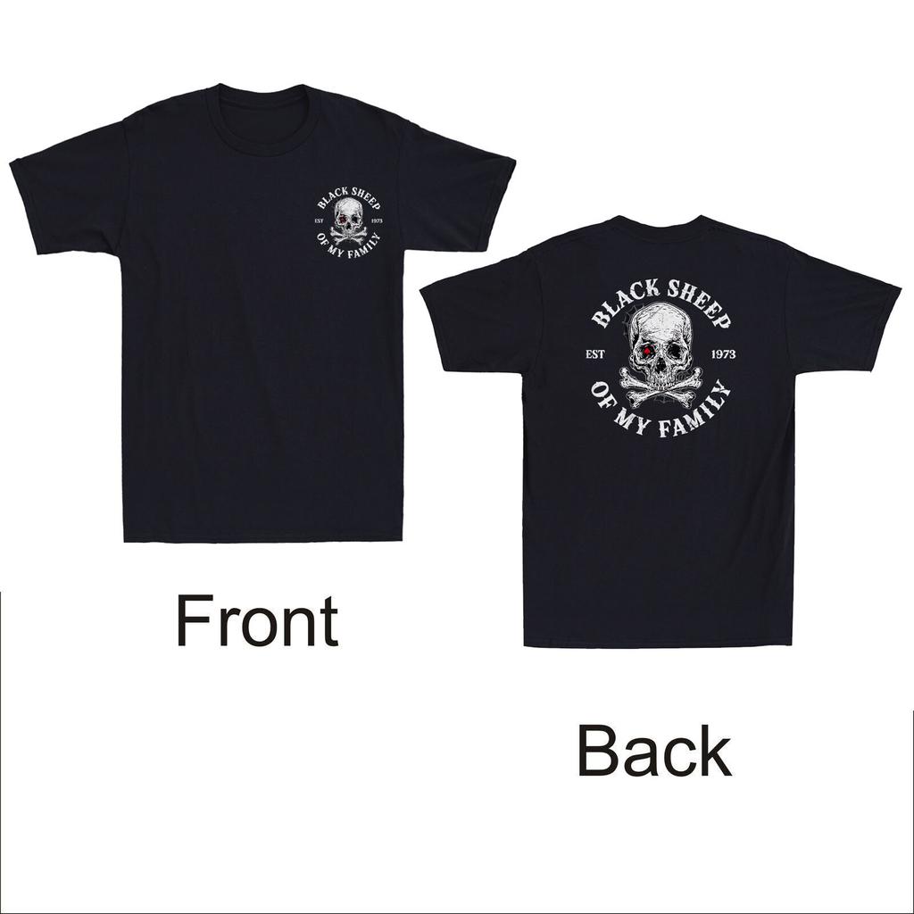 Skelett 1973 Schwarzes Schaf meiner Familie Lustig Gen X Vorder- und Rückseite Druck Mes T-Shirt