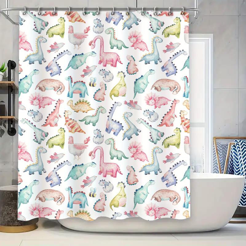 

Watercolor Cartoon Dinosaur Shower Curtain Kids Bathroom Decor Bright Fun Animal Print Fabric Shower Panels for Home Bathing Are 90x180cm