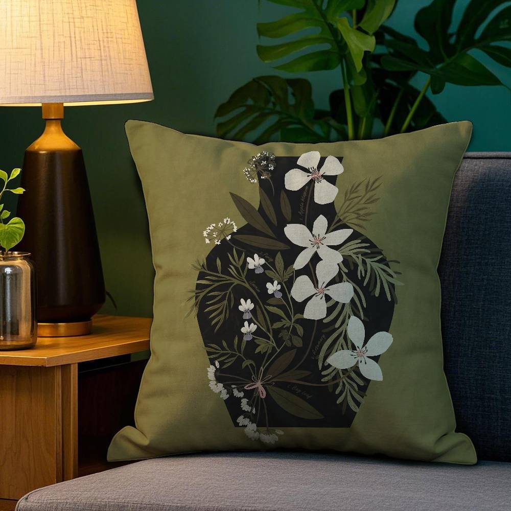 Classic Vintage Vase Pillow Case Plush Fabric Soft Double Sided Print Sofa Cushion Cover Throw Pillow Covers