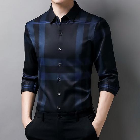 Men's Plaid Business Shirt Comfortable Stylish Commute Thin Style Outwear Men's Shirts for Spring Autumn