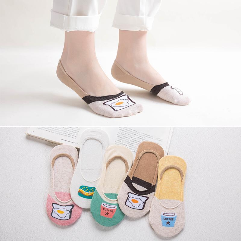 New 5Pairs Ladies Print Striped Women Invisible Footsies Shoe Liner Trainer Boat Socks Harajuku Kawaii Socks Women 36-41