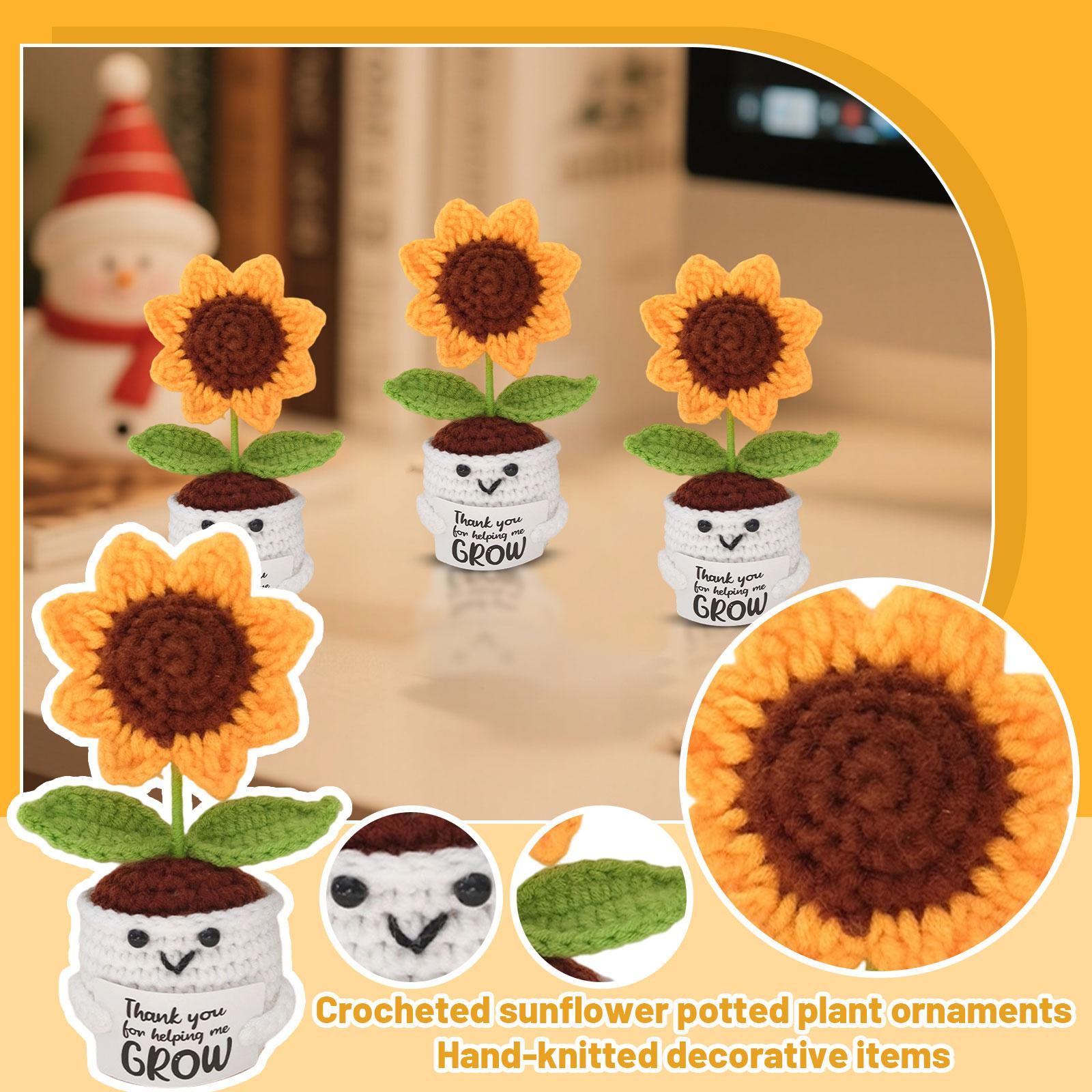 Ручная работа, вязаное готовое изделие, вязаный крючком подсолнух в горшке, декоративное украшение One Size
