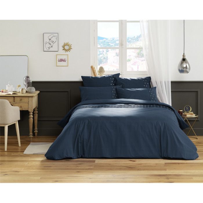 Housse de couette "Agathe" toutes dimensions avec plis religieuses et pois brodés - Agathe Mûre - Housse de couette 260 x 240 cm