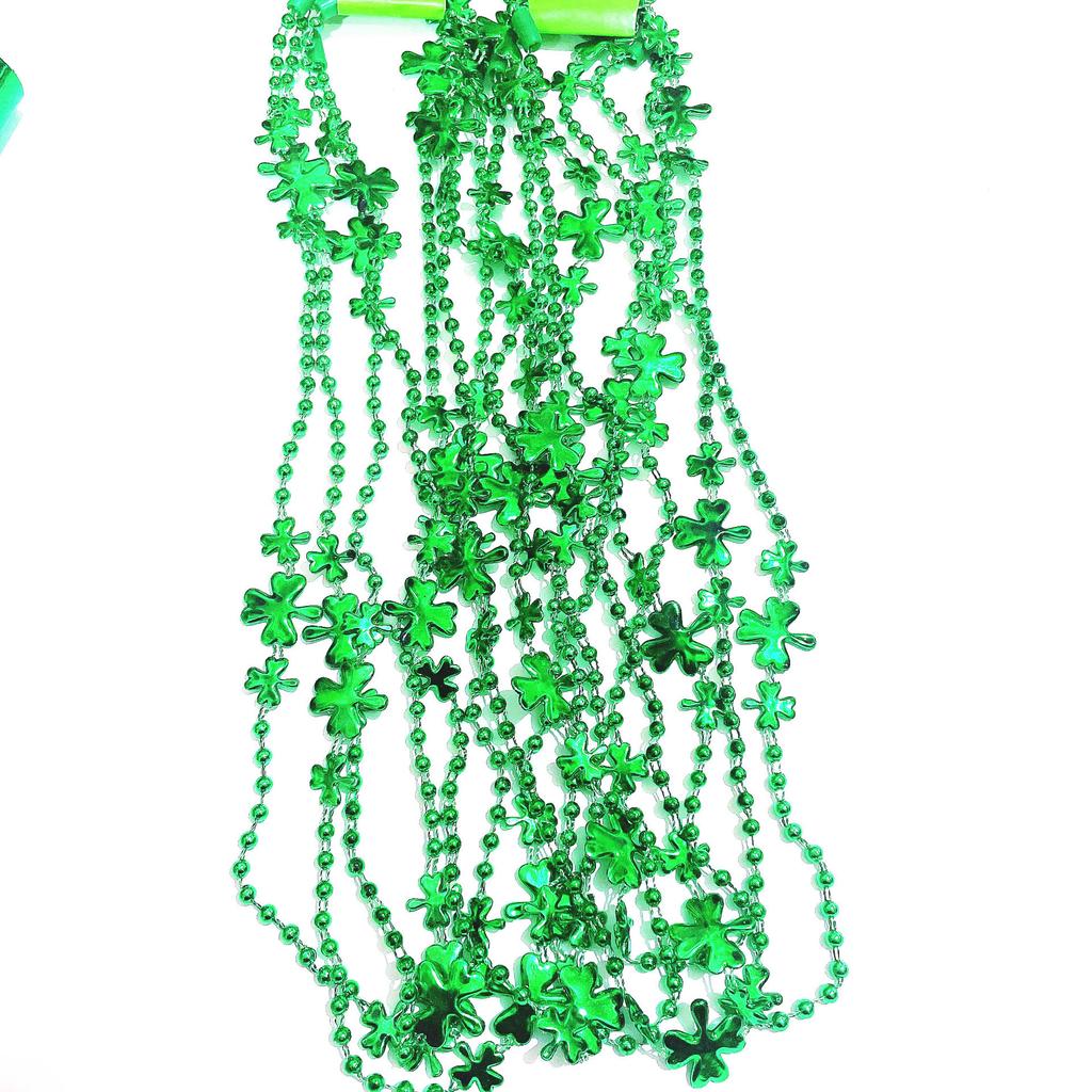 St. Patrick's Day Necklace Irish Clover Bead Chain Festival Party Jewelry Women's Lucky Green Pendant