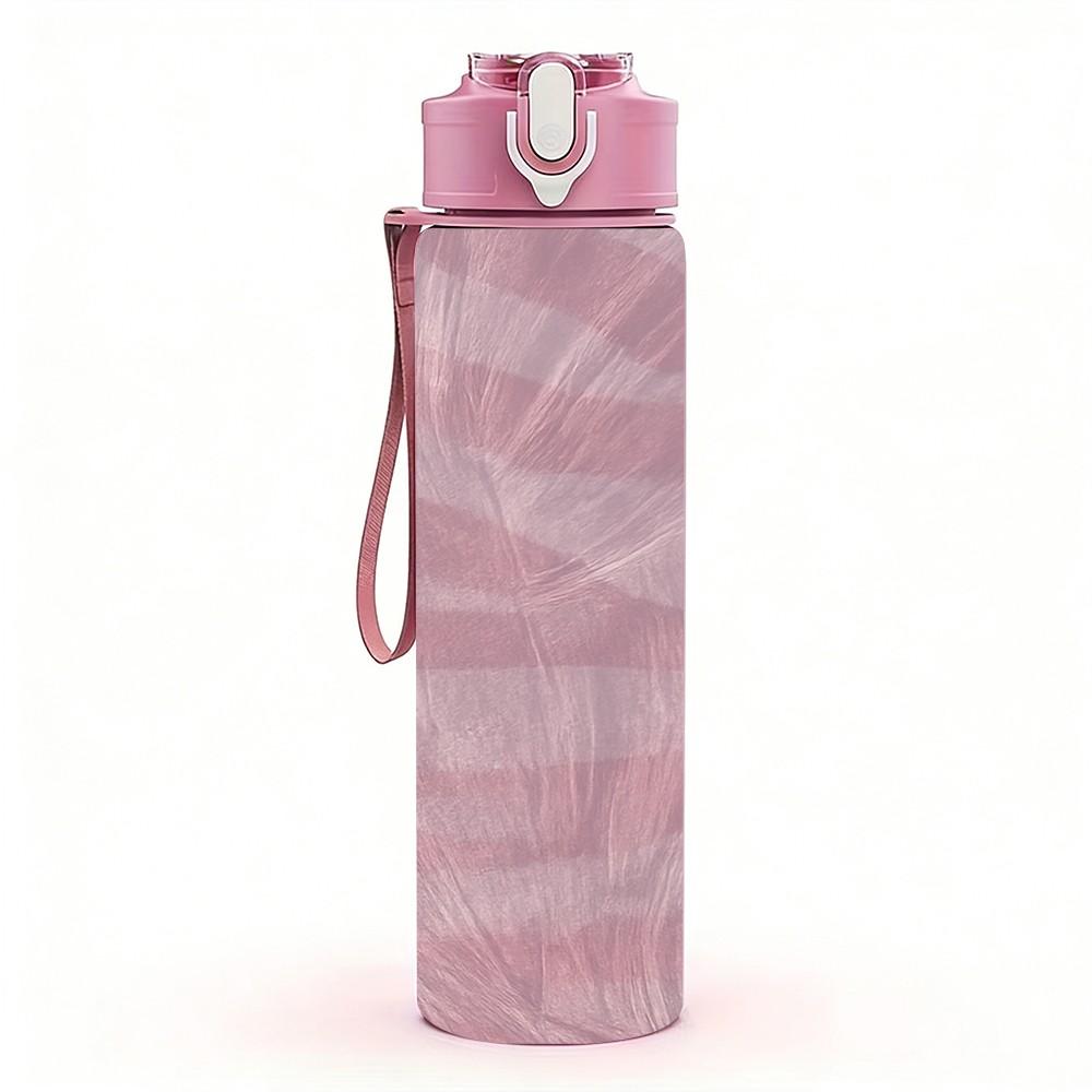 1PC Dusty Pink Swirl Texture Print 750ml Color Plastic Sports Water Bottle Leakproof Flip Straw Lid Suitable for Sports Office Home Use