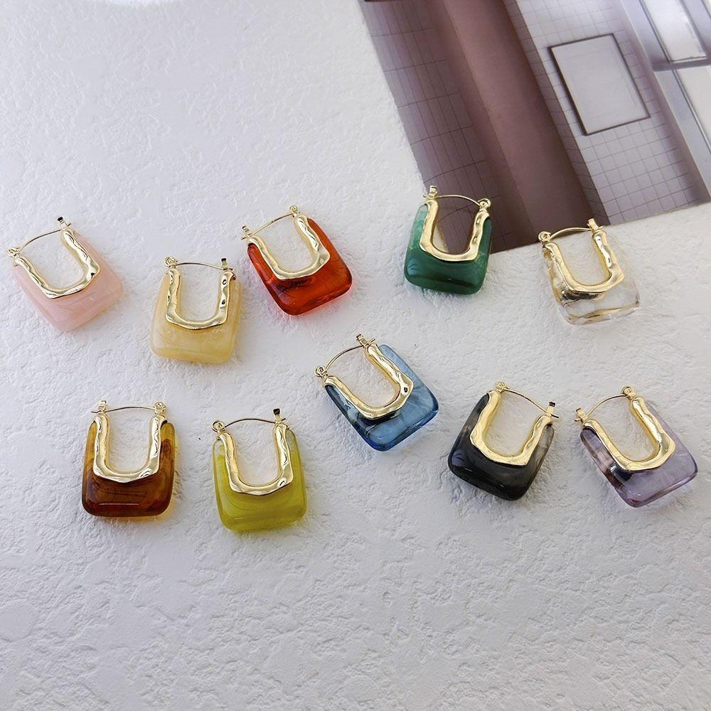 Irregular Shape Resin Earrings Vintage Style Geometric Earrings Ear Buckles  Girls Jewelry