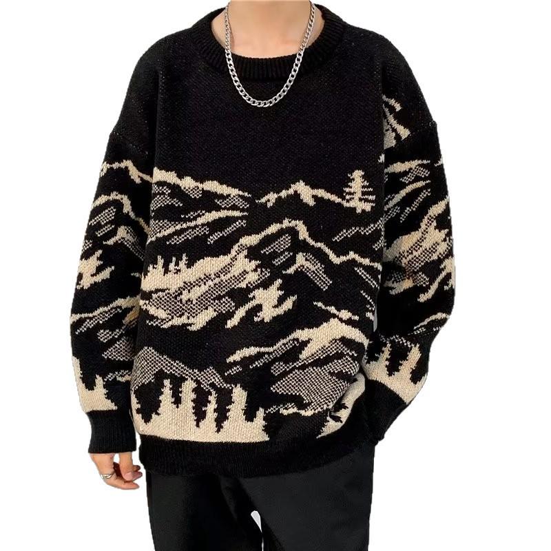 Herren Schneeberg Grobstrick Pullover: Dick, Schwer, Rundhals, Japanischer & Hongkonger Stil für Herbst/Winter.