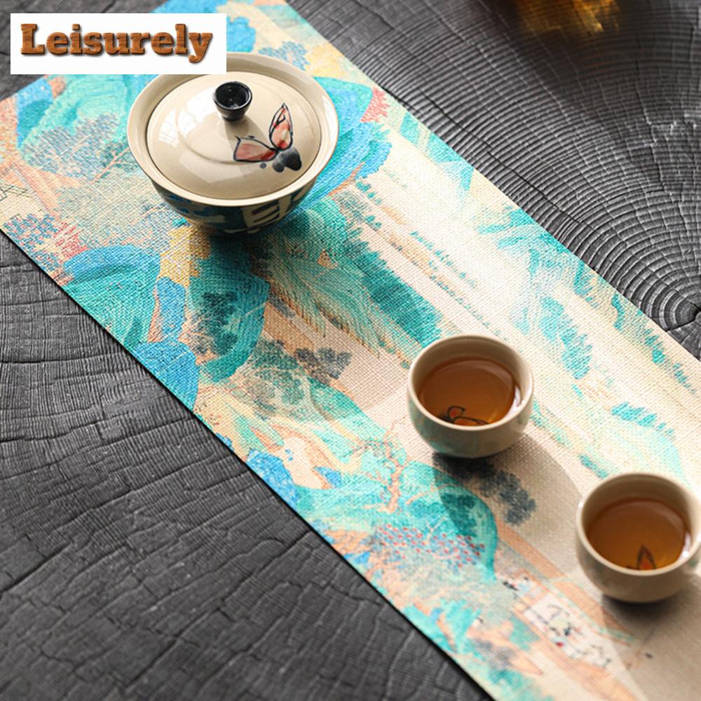 Zen Ancient Painting Heat-insulating Tea Table Mats Waterproof Drink Coaster Dinner Table Cloth Placemat Tea Ceremony Decoration