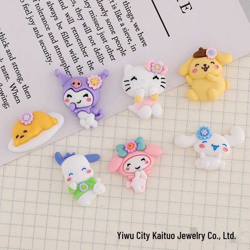 Cartoon Cherry Blossom Sanrio Resin Accessories: Phone Case, Hair Clip, Pendant, Cup, and Car Decoration.