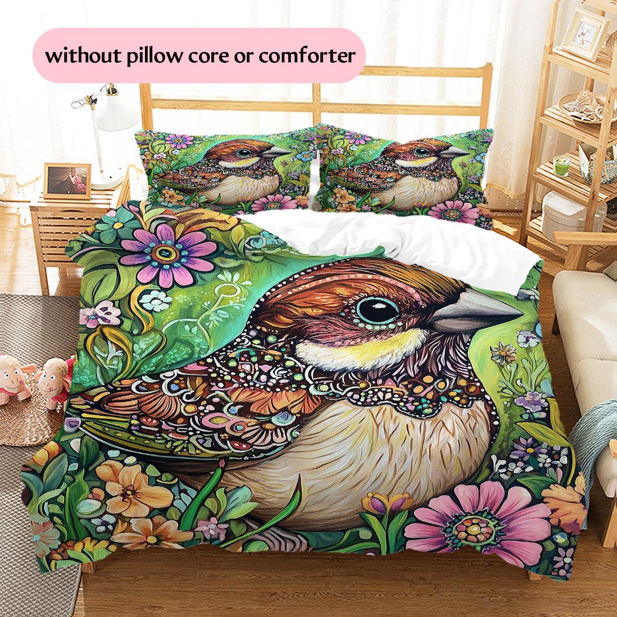

Colorful Flower Bird Pattern Bedding Quilt Set Home Decoration Gift (1 * duvet cover + 2 * pillowcase without core) 135x200cm