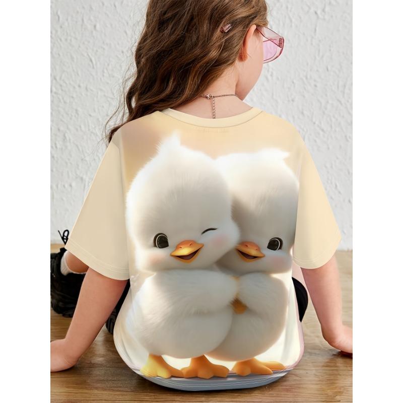 Barnkläder Flickkläder Kortärmad Flick T-shirt Tecknade Djur Tryck Casual O-Hals Flicktopp T-shirt Barn Sommarkläder