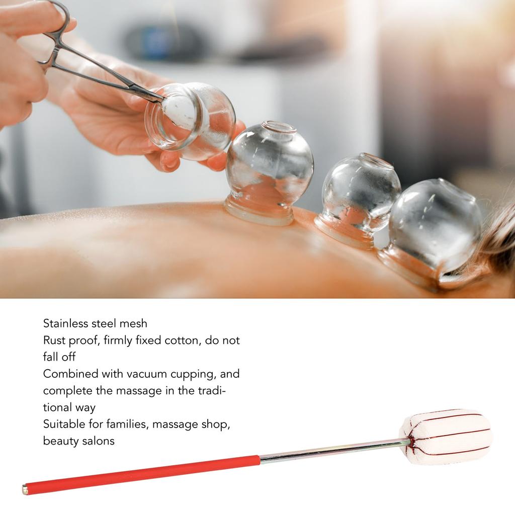 2PCS Fire Cupping Stick Stainless Steel Fire Cupping Ignition Rod Reusable Heat Resistant Traditional Cotton Head for Home