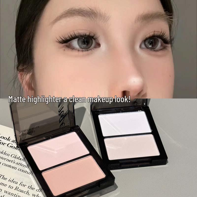 HERORANGE Matte Duo Palette: All-in-One Highlighter, Contour, Blush, Natural Brightening Setting Powder for Wet & Dry Use.
