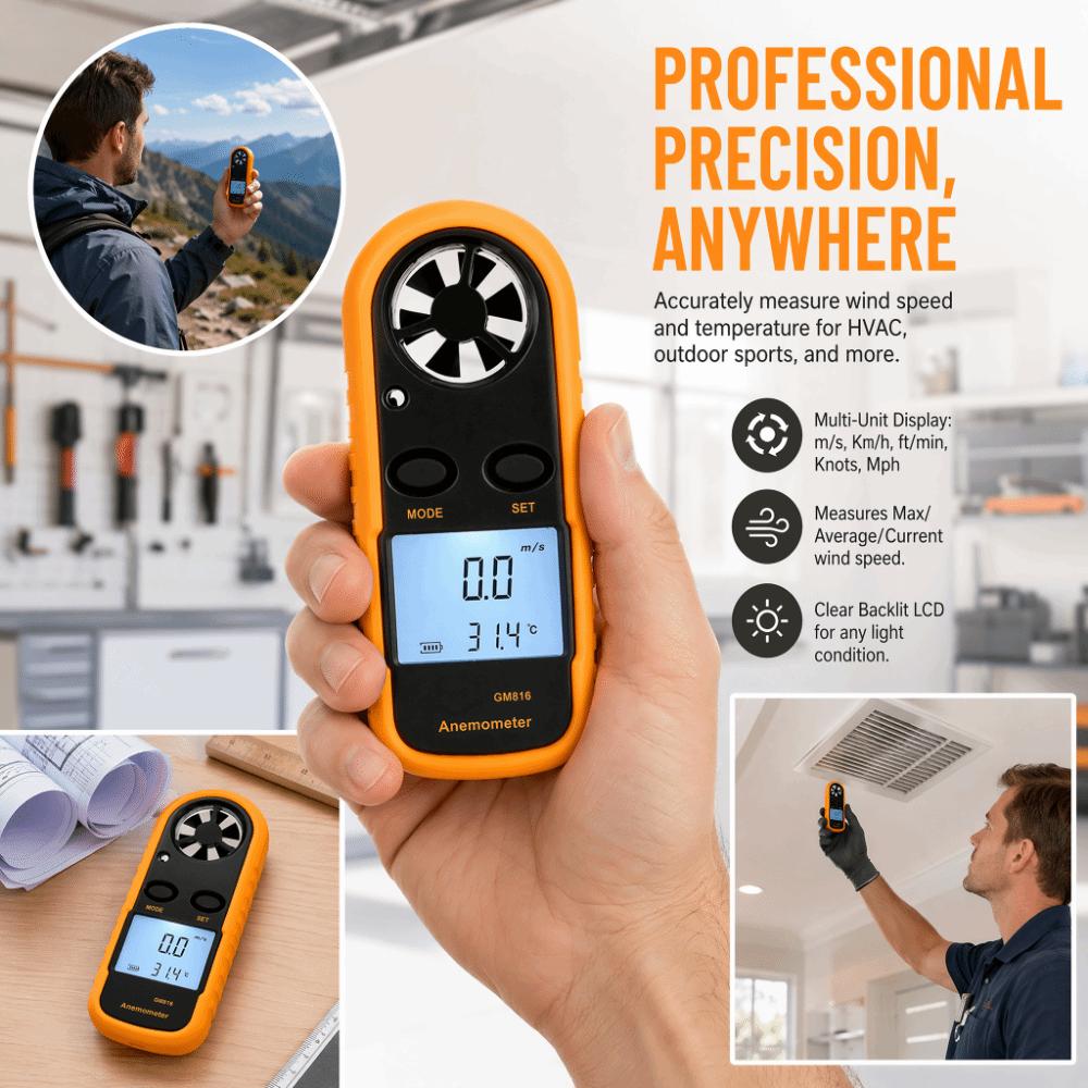 Mini Design Wind Speed Meter LCD Backlight Display Temperature Tester  Outdoor Use