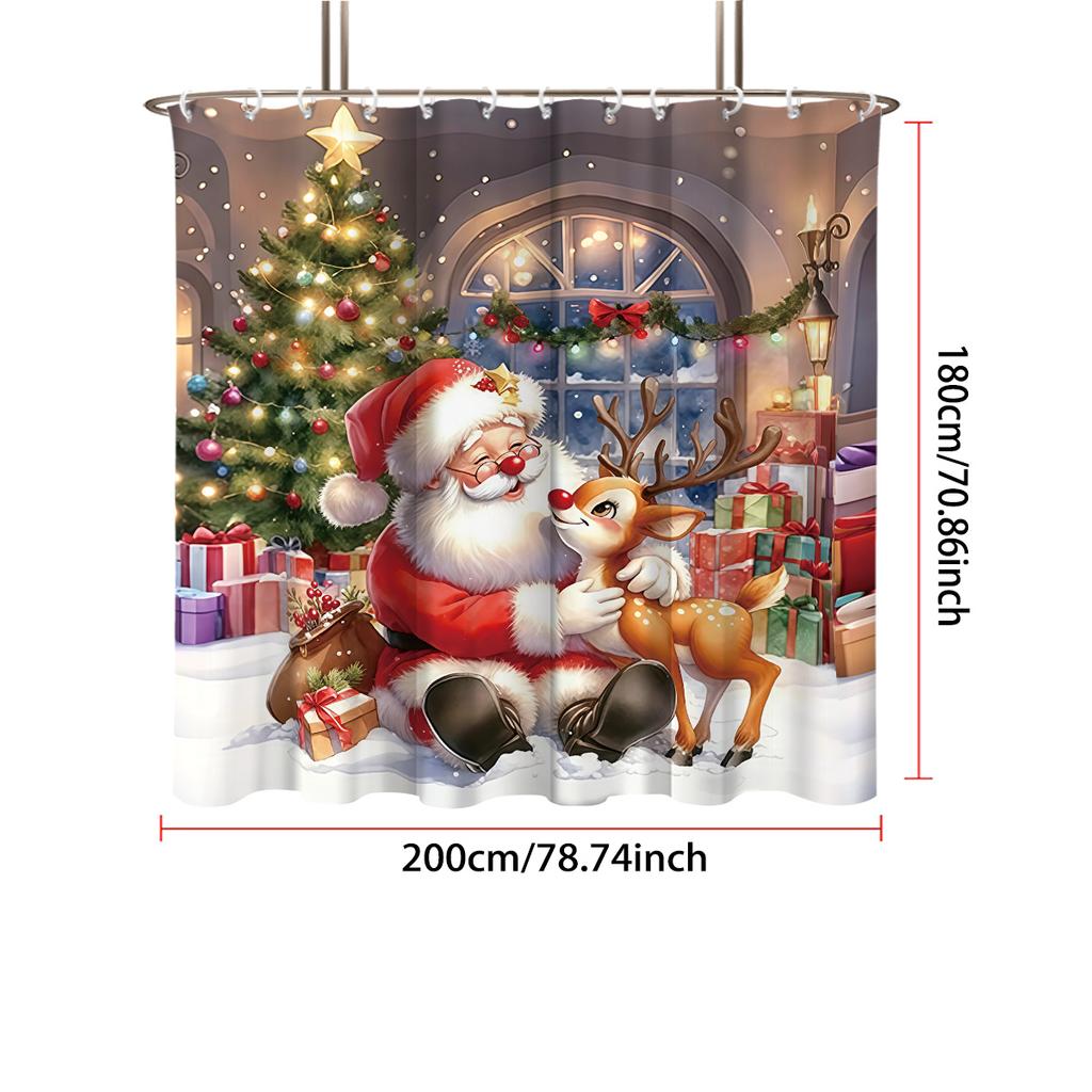1pc Merry Christmas, Santa Claus print, waterproof shower, privacy curtain with 12 hooks, multiple sizes machine washable