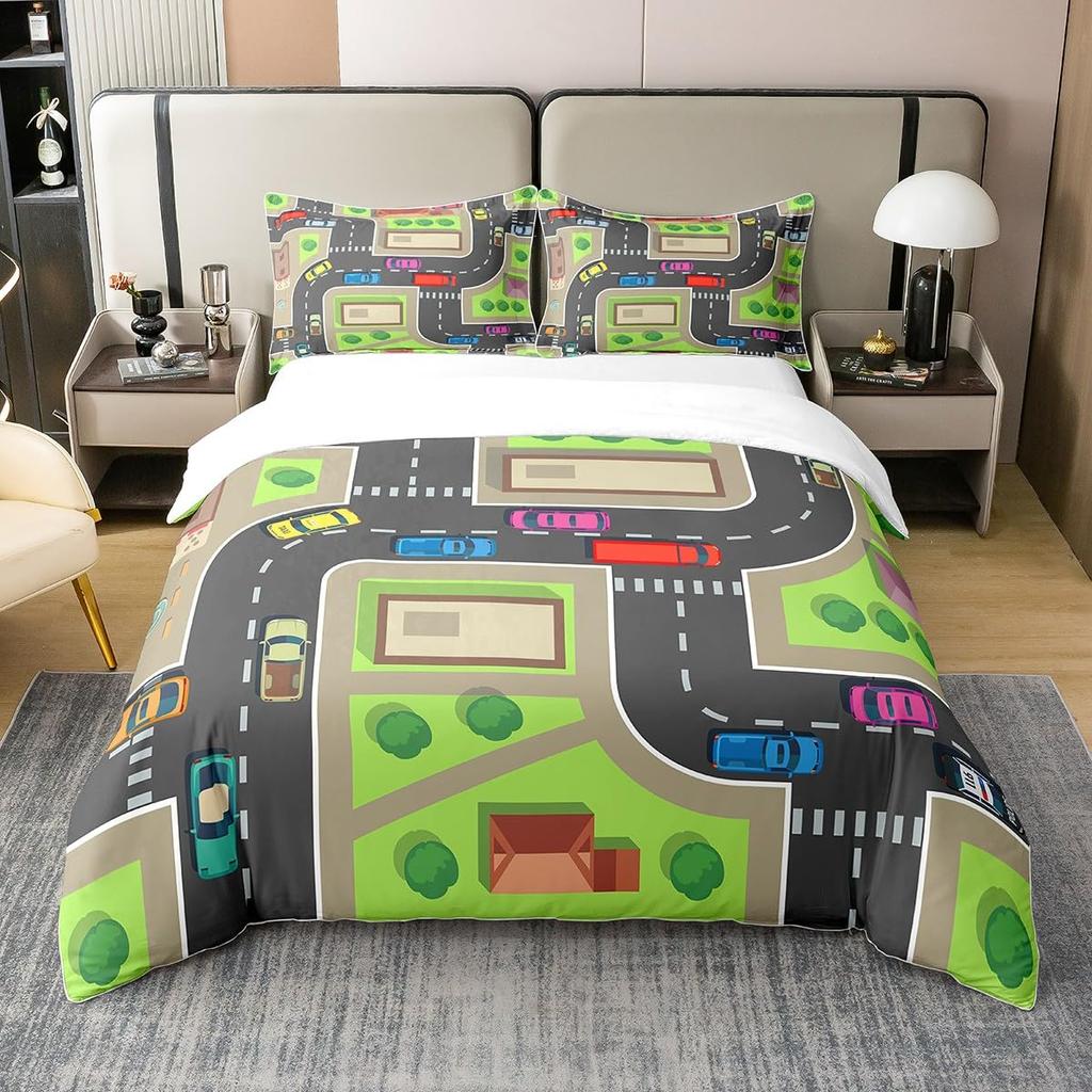 Cartoon Cars Duvet Cover Queen King Size Colorful Car Comforter Covers For Teens Adults 1 Quilt Cover 2 Pillowcases No Comforter