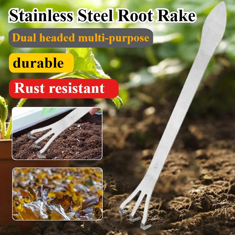 Stainless Steel Root Rake,Stainless Steel 3 Prong Root Rake Pick Loosen Soil Bonsai Tree Tool Set for Gardening Plants