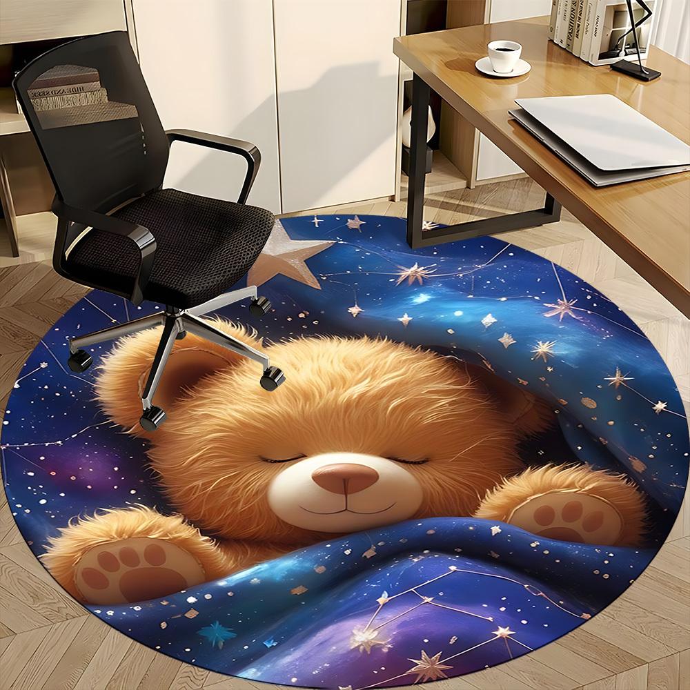 1PC Teddy Bear Constellations Office Round Area Rug, Mat Suitable ForOffice, Under Office Chairs Bedroom Living Room Home Decor, Room Deco