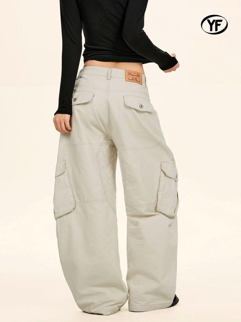 Yongfang Unisex Retro 3D Patchwork Wide-Leg Scythe Pants