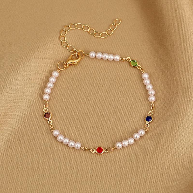 Pulseira de Charme com Mão de Pérola Branca Totalmente Bordada com Cristais para Meninas Nova Estilo Coreano Pulseiras com Contas de Pérola Barroca para Mulheres