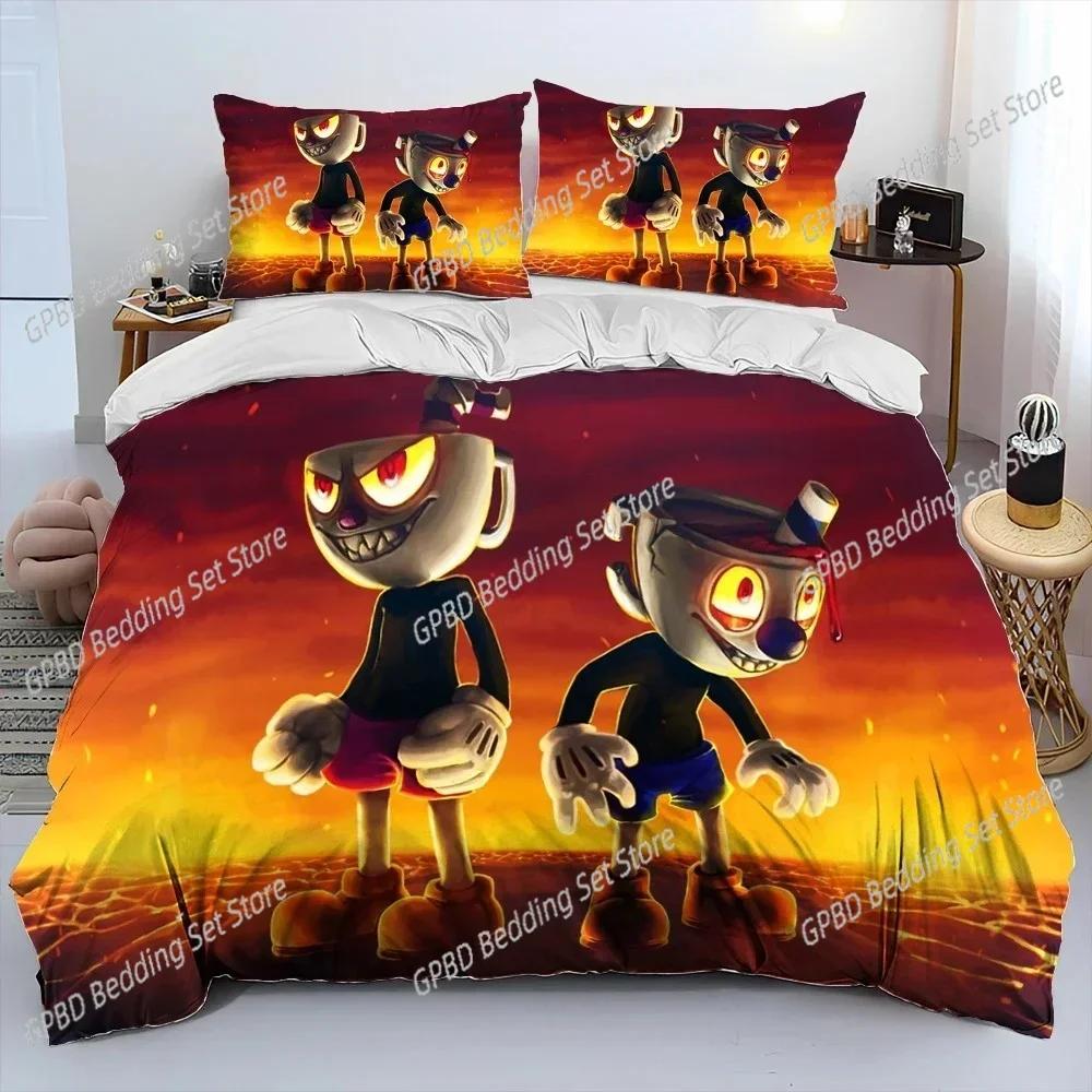 Cuphead E Mugman, Gioco 3D Nuovo Copripiumino Federa Set Biancheria da Letto Adulto Ragazzo Ragazza Decorazione Camera da Letto Bambini Singolo Matrimoniale Grande