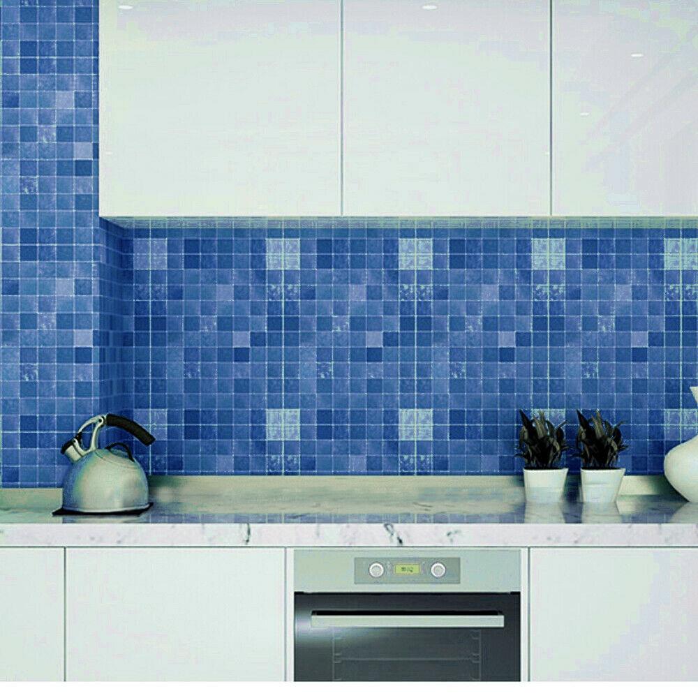 Capa de Parede Autocolante Mosaico Azul Descascar e Colar Capa de Parede de Banheiro Capa de Bancada Azulejo de Parede Decalques Decoração de Bancada de Cozinha X