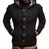 Men's Solid Color Button Sweater Men's Hooded Knitted Fleece-lined Cardigan Jacket