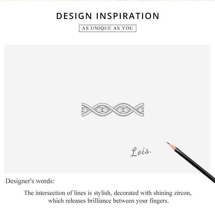 Bamoer Authentic 925 Sterling Silver Simple Lines CZ Pendant Finger Rings for Women Engagement Jewelry