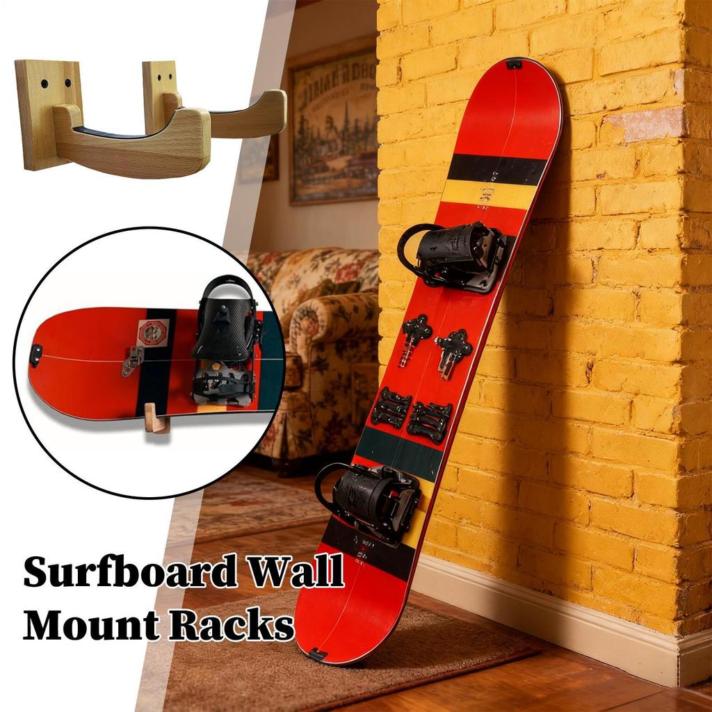 Skateboard Rack Wall Mount Wooden Snowboard Display Organizer Surfboard Holder Wall Rack for Indoor Outdoor Garage Farmhouse