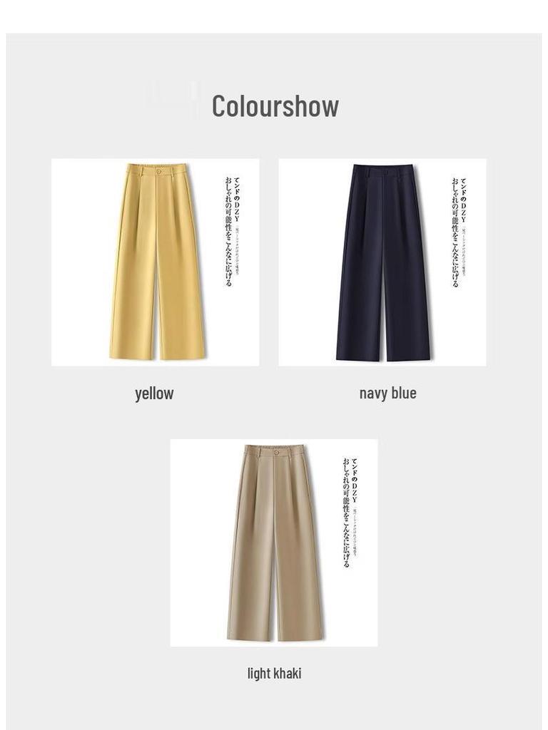 Yellow Wide-Leg High-Waisted Pants for Women - Spring/Autumn 2025 Trendy Loose Straight-Leg Style