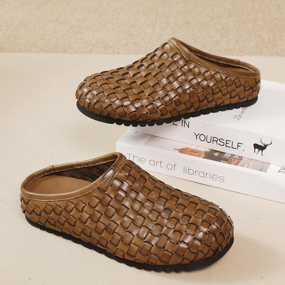 Fashion GKTINOO 2025 Summer New Women's Slip-on Shoes Genuine Leather Outdoor Slippers Woven Cowhide Casual Flat Shoes