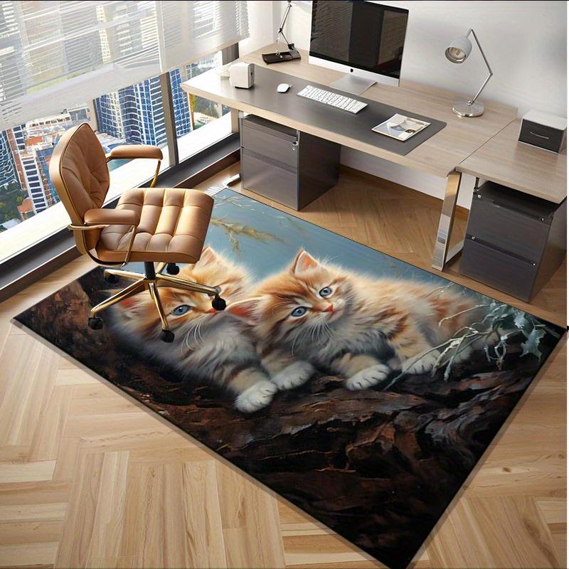 Cute kitten tree branch rug for children s room playful cat design floor mat Anti slip carpet can be machine washed