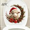 Cute Lamb Toilet Art Christmas Sheep Stickers, Self-Adhesive Lid Decals, Waterproof Garland Stickers Xmas Bathroom Decor for Tank Tile Home