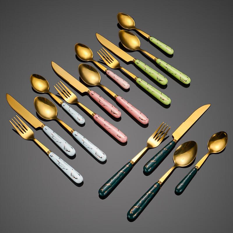 Gold Ceramic Handle 24-Piece Western Cutlery Set