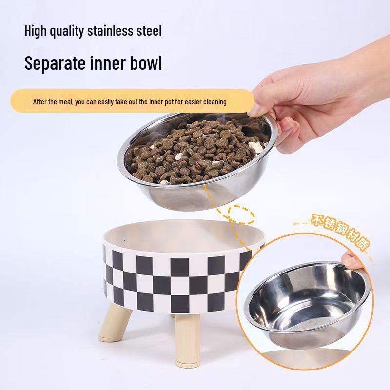 Polka Dot High-Footed Stainless Steel Pet Bowl - Anti-Spill, Neck Protection for Cats & Dogs