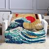 "Wave and Red Sun Japanese Style Print" Patterned flannel blanket perfect for the bedroom living room, sofa, or a little nap
