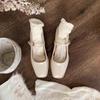 Grape mother has the same temperament, square head and thin word with light mouth commuting thick high heel Mary Jane single shoes women