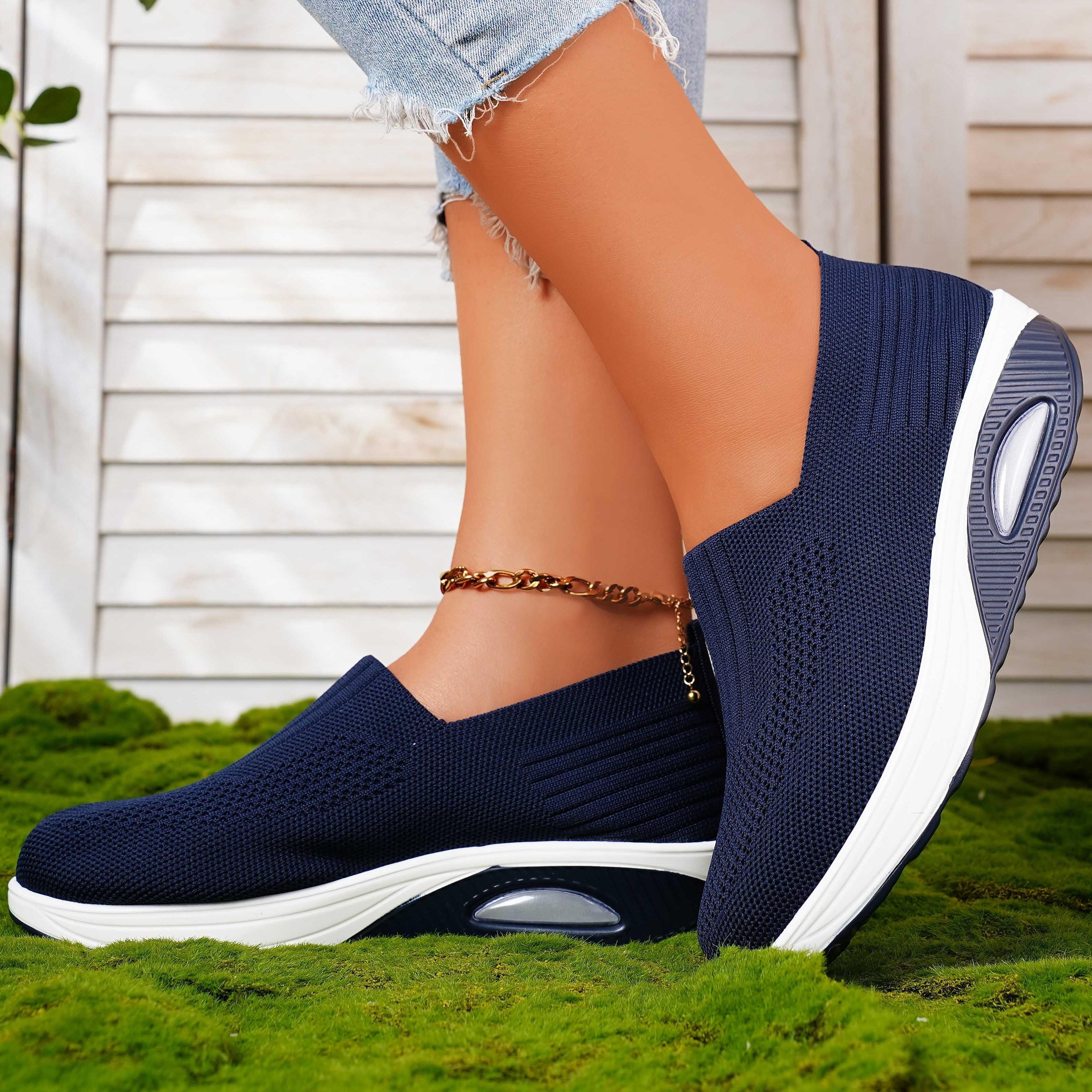 

Женские удобные кроссовки на воздушной подушке, легкие дышащие вязаные прогулочные туфли без шнуровки для всех сезонов 40 синий