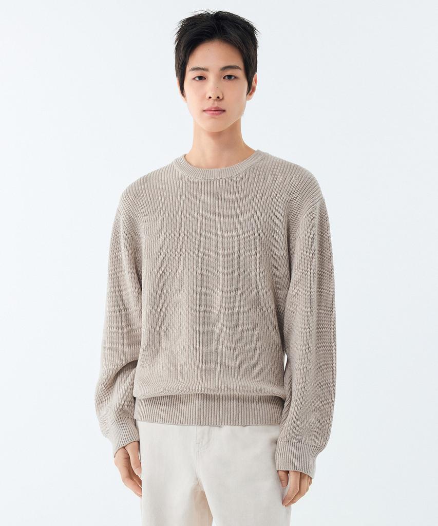MUSINSA STANDARD Cotton Ribbed Crew Neck Knit [Oatmeal]