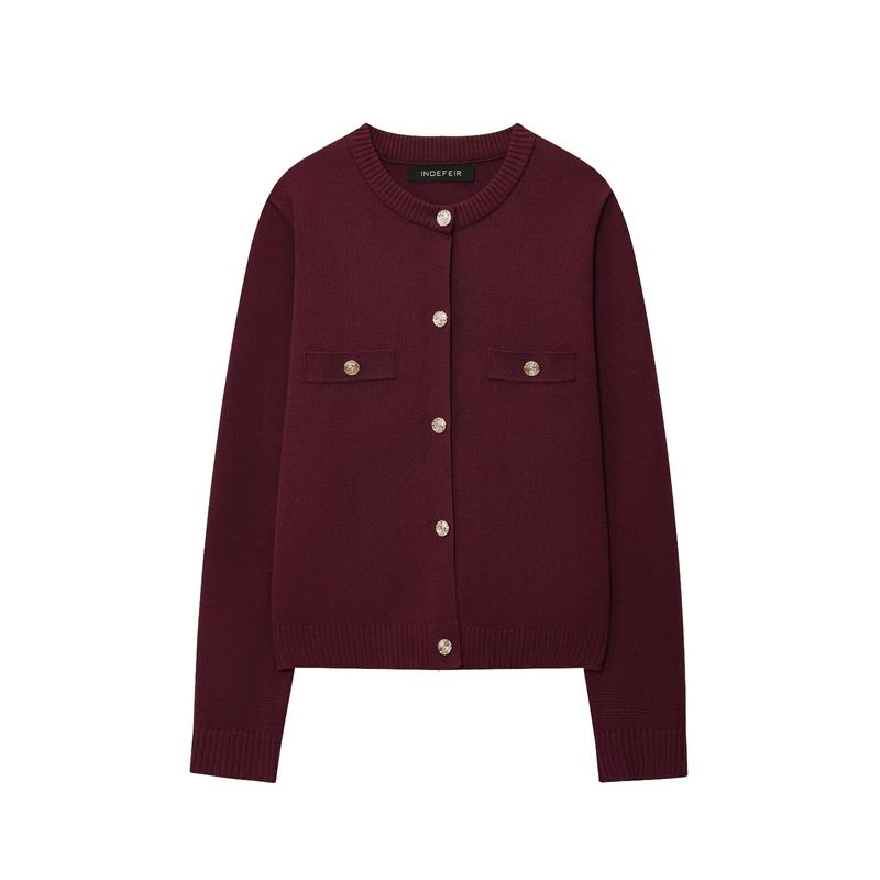 Kaslead New Women Clothes Western Style Fashion Simple and Versatile Gold Decorated Row Button Knitted Outerwear