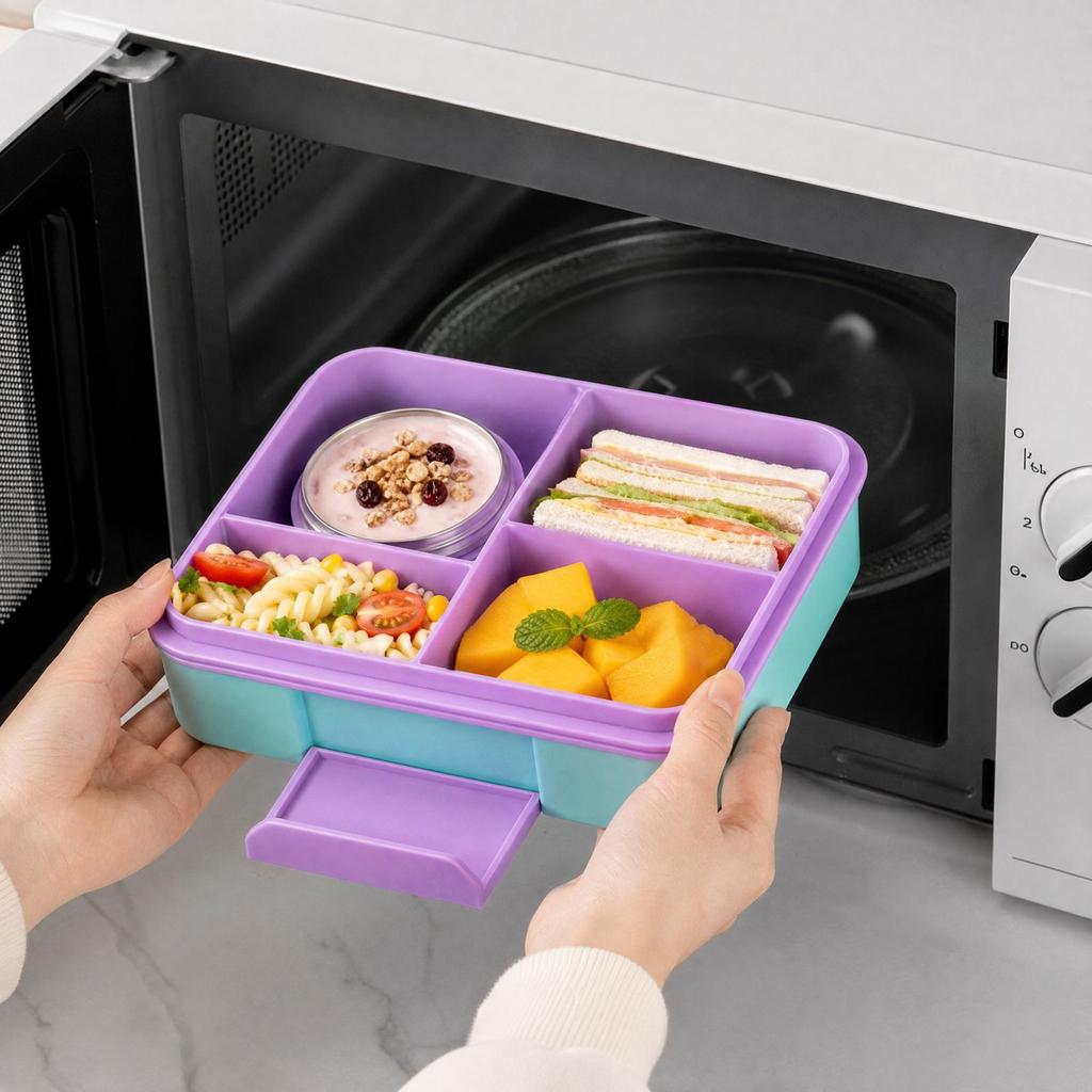 Dziecięcy Pudełko Bento na Lunch z Pojemnikami na Przekąski, do Mikrofalówki, do Szkoły
