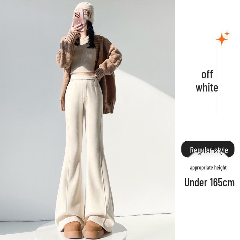 

Women s Fleece-Lined High-Waisted Micro-Flare Pants for Autumn and Winter - Slim-Fit Straight-Leg Sweatpants with Cashmere Blend Large