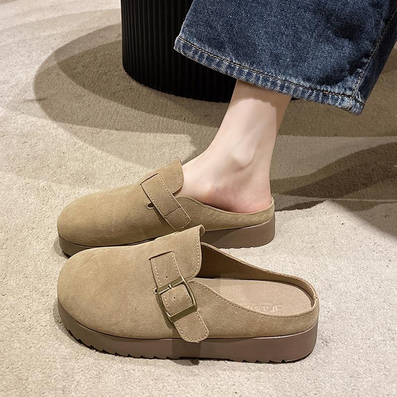 

Retro thick-soled versatile bag head half slippers women s autumn new fashionable soft-soled comfortable non-slip slippers 40