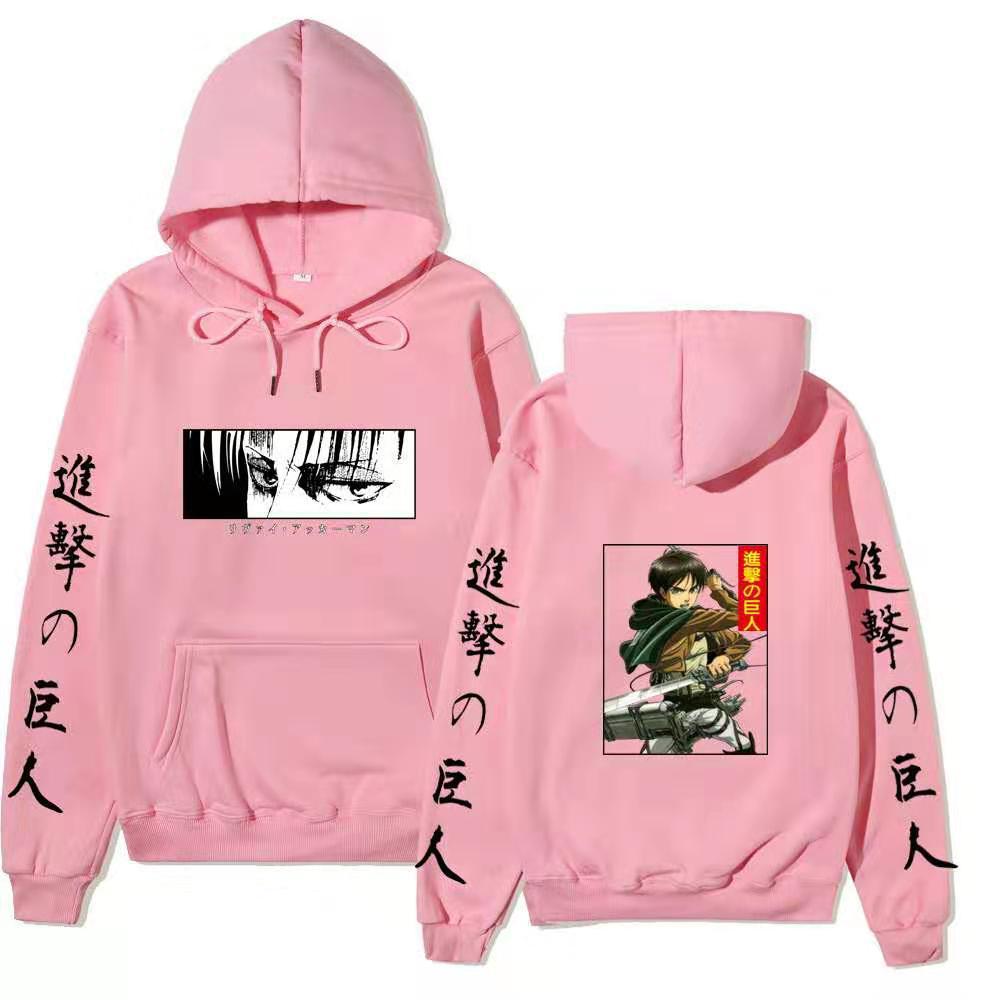 Unisex Attack on Titan Hoodie, Levi Ackerman & Eren Yeager Front Back Print Pullover, Long Sleeve Anime Graphic Hooded Sweatshirt Streetwear