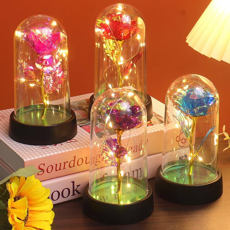 Gold Foil Rose Glass Dome Night Light - Everlasting Flower Valentine's & Birthday Creative Gift Ornament